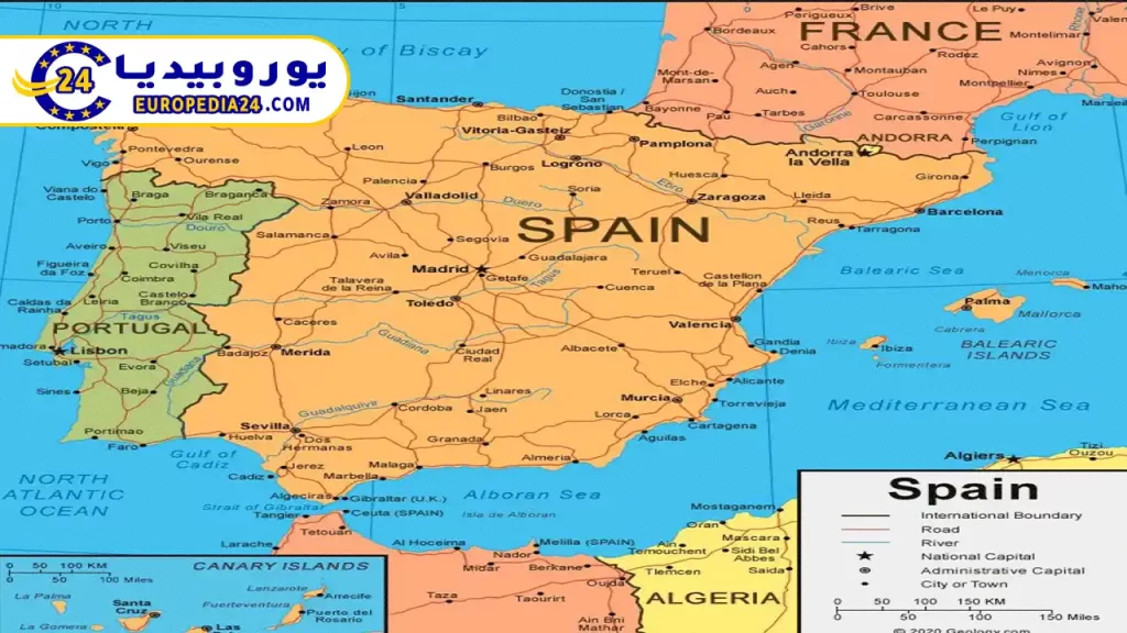 خريطة-إسبانيا-والدول-المحيطة