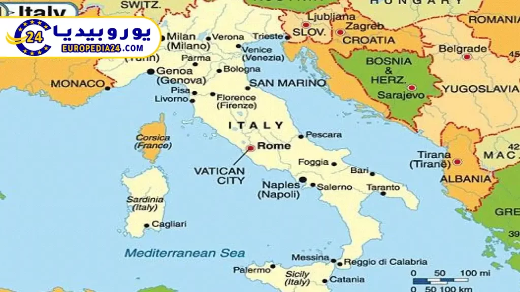تعرف على خريطة إيطاليا ومدنها والدول المجاورة 2 خريطة-إيطاليا-والدول-المجاورة