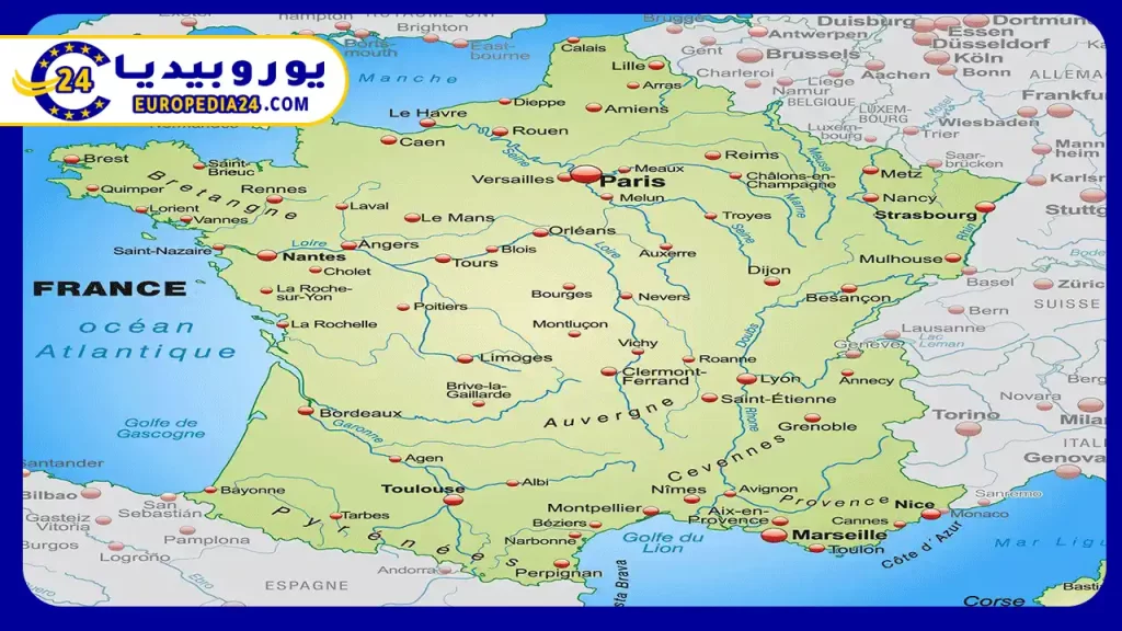 خريطة-فرنسا-والدول-المجاورة