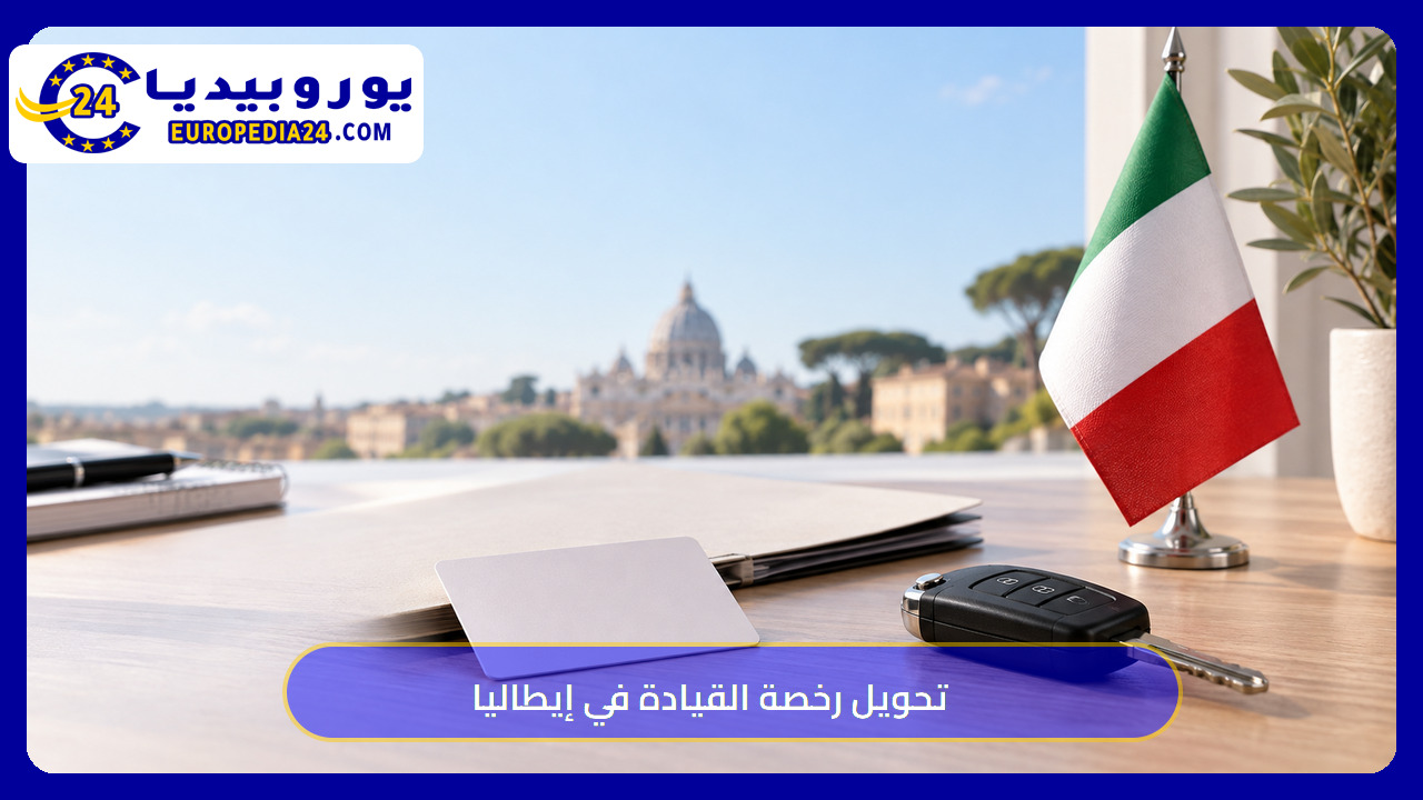 تصوير توضيحي لمفاتيح سيارة وعلم إيطاليا حول موضوع تحويل الرخصة
