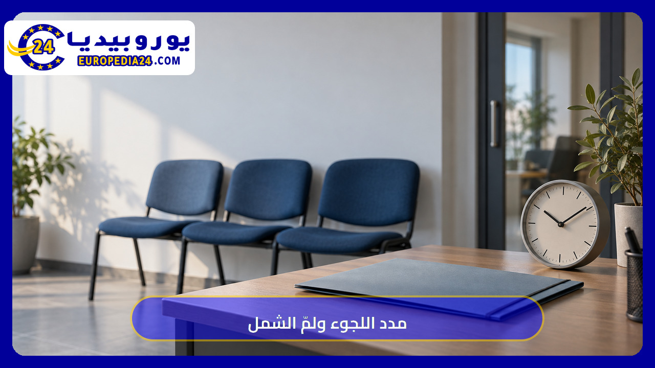 رسم توضيحي لغرفة انتظار إدارية وملف طلب
